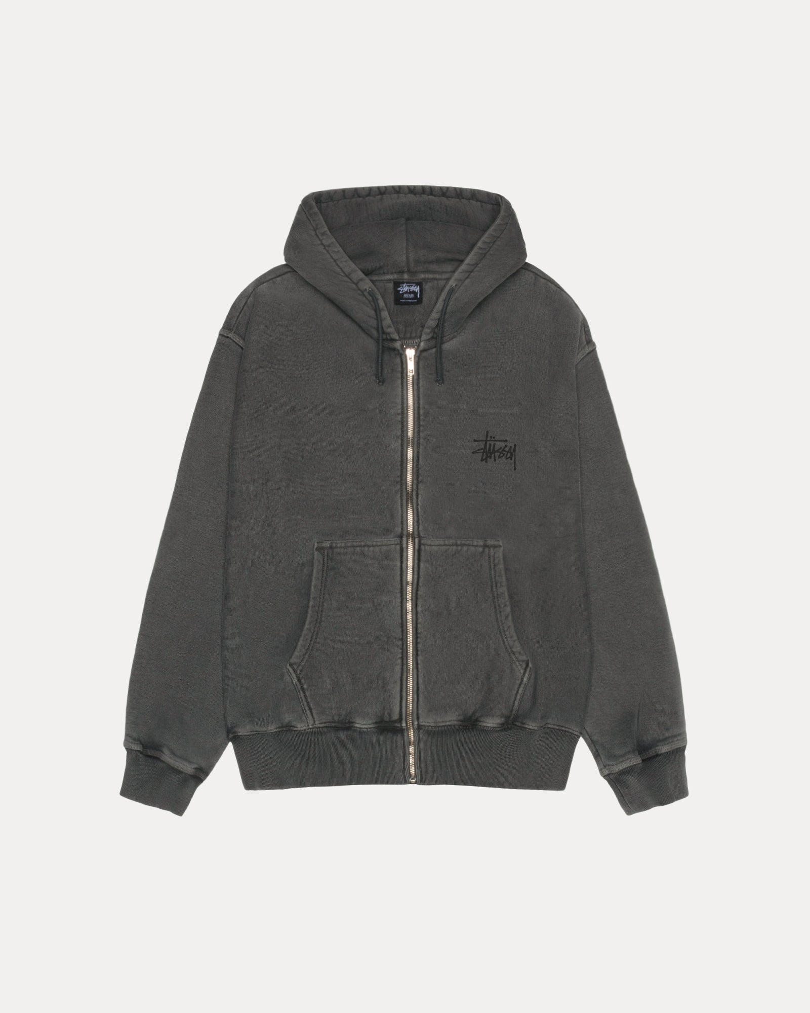 Basic Stussy Pig Dyed Zip Hood Mens Long Sleeve In Black/black | hero:main:collection:new-arrivals,shirts,tops-shirts,all,tees,outerwear,denim,knits,accessories,sunglasses,hoodies,sweats,mens-hoodies-sweatshirts,shorts,pants,bottoms