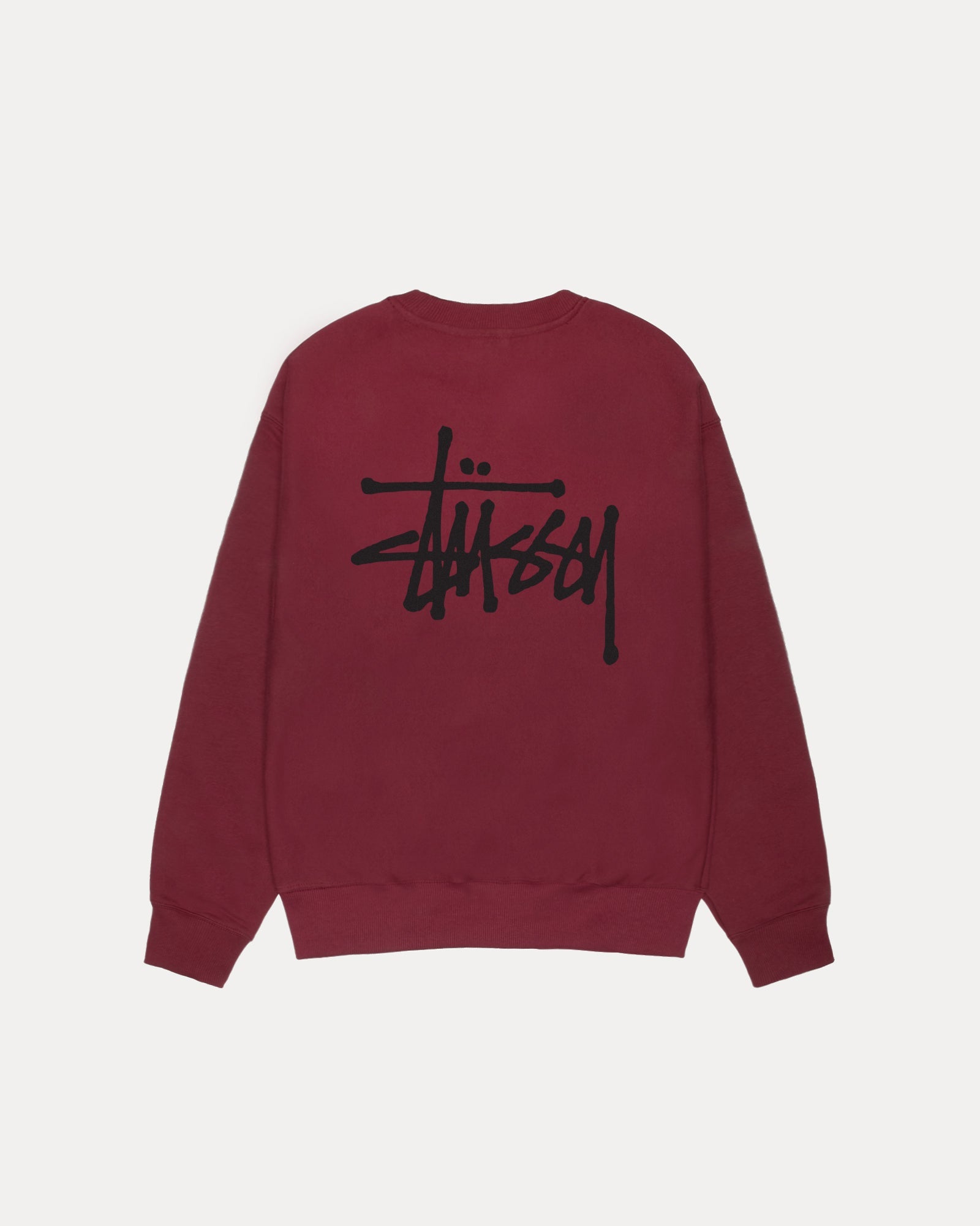 Basic Stussy Crew Mens Long Sleeve In Wine | hero:main:collection:new-arrivals,shirts,tops-shirts,all,tees,outerwear,denim,knits,accessories,sunglasses,hoodies,sweats,mens-hoodies-sweatshirts,shorts,pants,bottoms