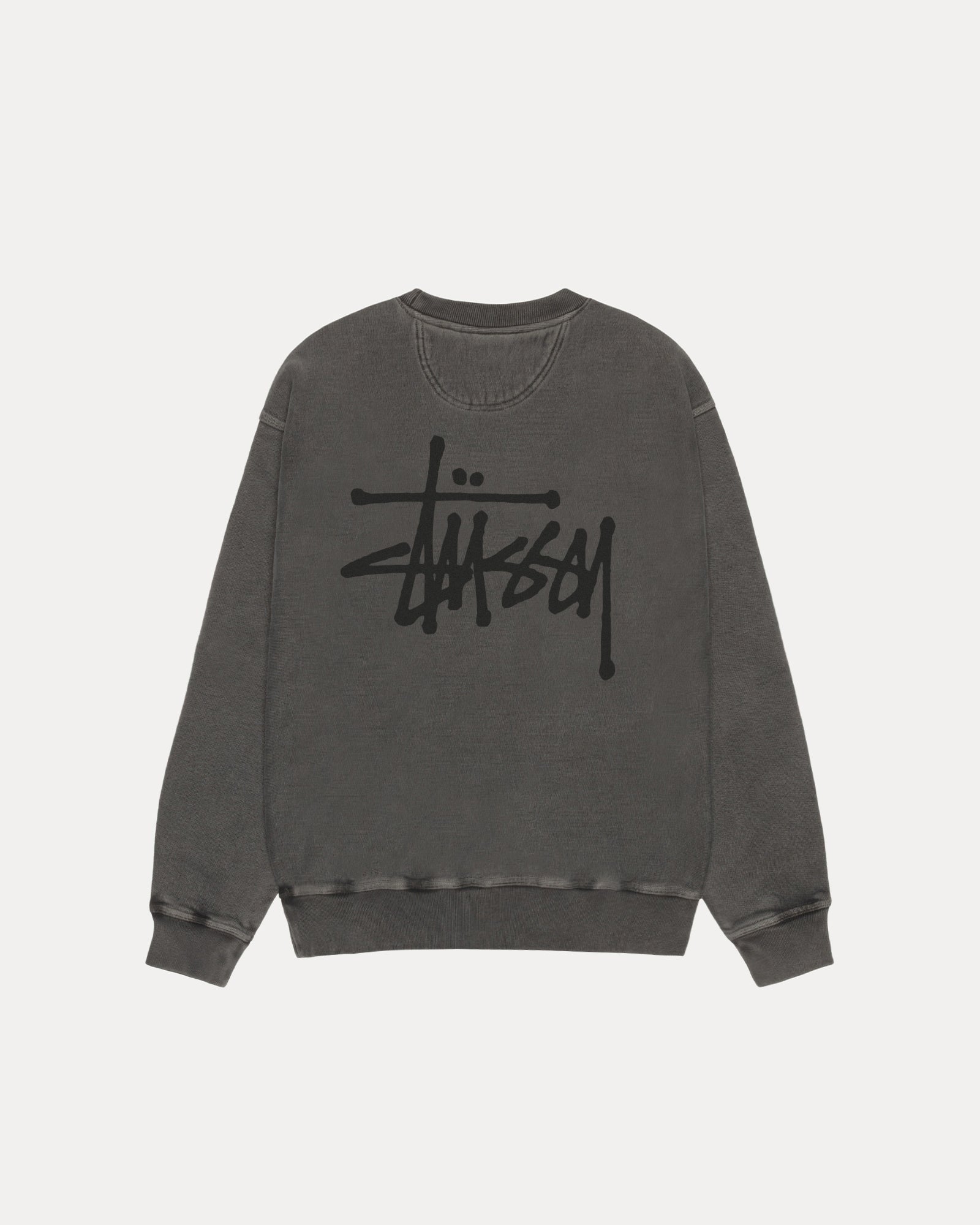 Basic Stussy Pig. Dyed Crew Mens Long Sleeve In Black/black | hero:main:collection:new-arrivals,shirts,tops-shirts,all,tees,outerwear,denim,knits,accessories,sunglasses,hoodies,sweats,mens-hoodies-sweatshirts,shorts,pants,bottoms