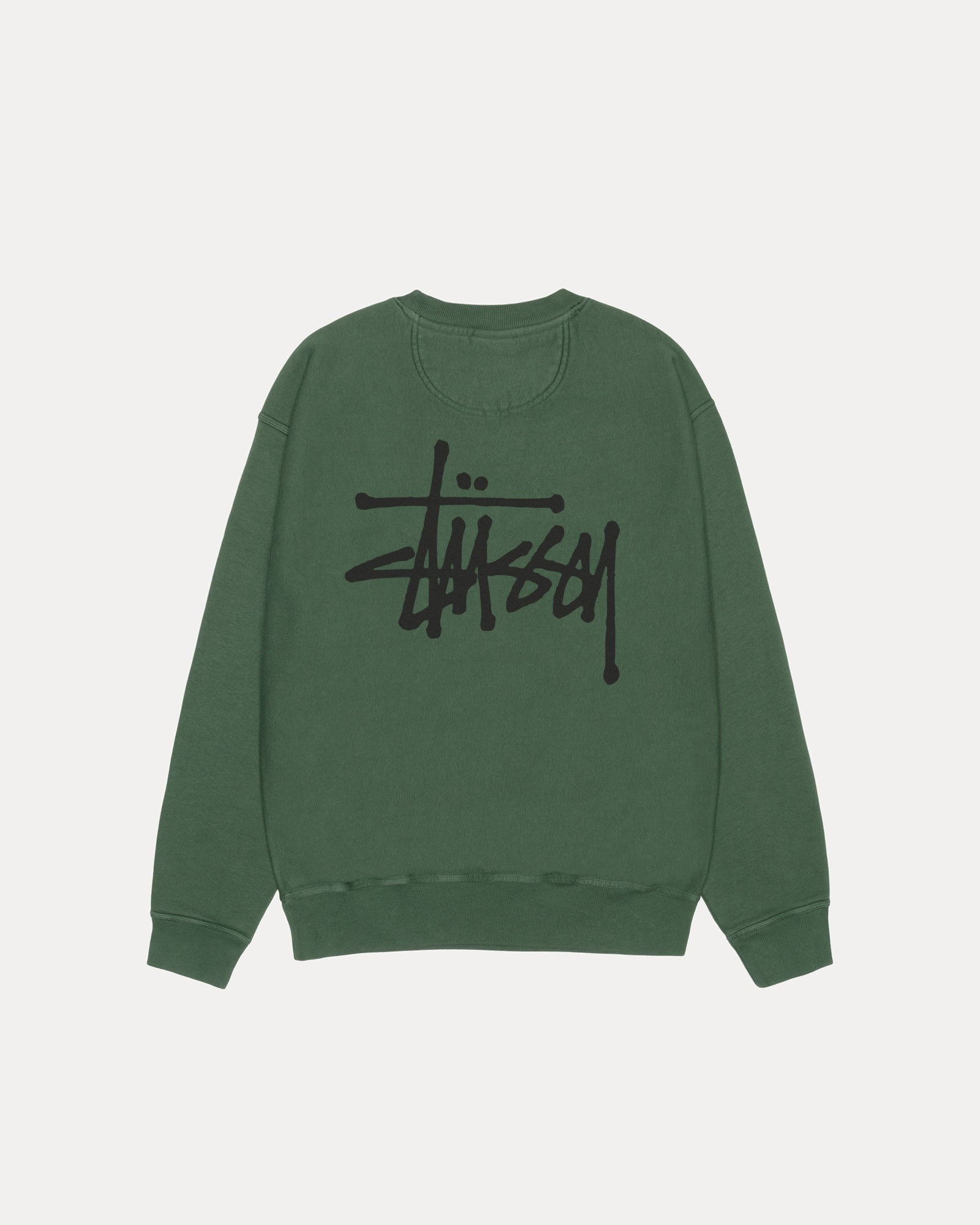 Basic Stussy Pig. Dyed Crew Mens Long Sleeve In Pine | hero:main:collection:new-arrivals,shirts,tops-shirts,all,tees,outerwear,denim,knits,accessories,sunglasses,hoodies,sweats,mens-hoodies-sweatshirts,shorts,pants,bottoms