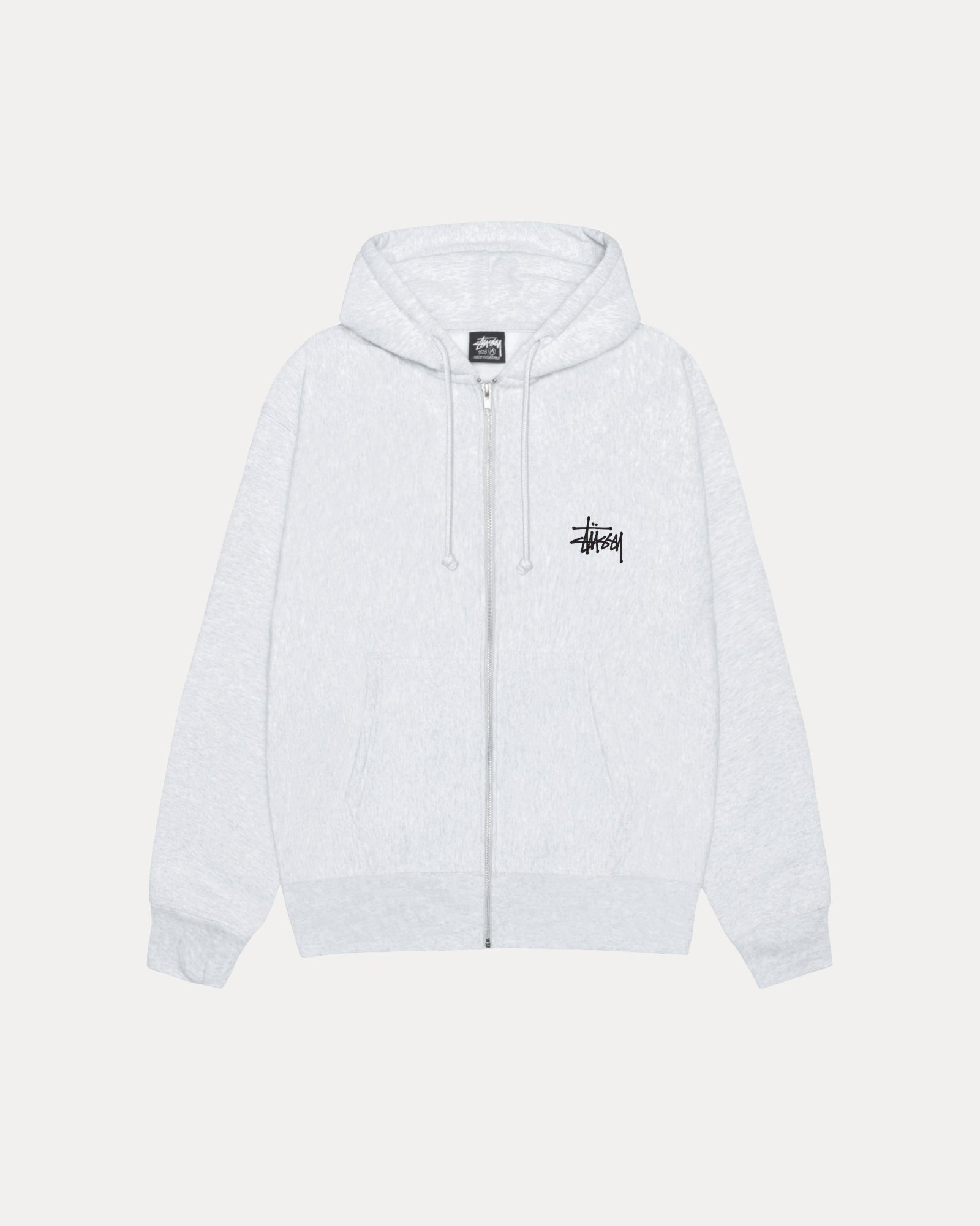 Basic Stussy Zip Hood Mens Long Sleeve In Ash Heather | hero:main:collection:new-arrivals,shirts,tops-shirts,all,tees,outerwear,denim,knits,accessories,sunglasses,hoodies,sweats,mens-hoodies-sweatshirts,shorts,pants,bottoms