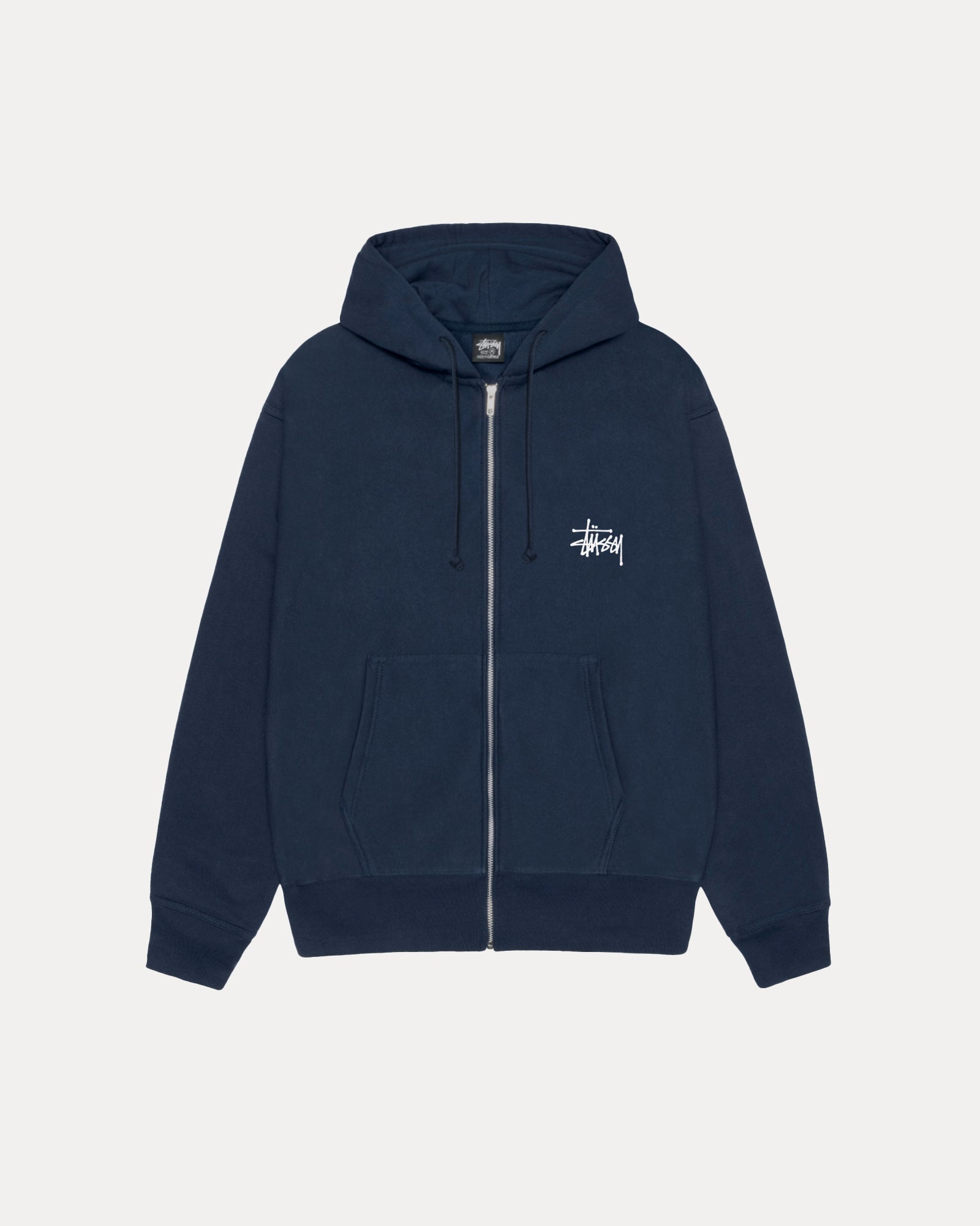 Basic Stussy Zip Hood Mens Long Sleeve In Navy | hero:main:collection:new-arrivals,shirts,tops-shirts,all,tees,outerwear,denim,knits,accessories,sunglasses,hoodies,sweats,mens-hoodies-sweatshirts,shorts,pants,bottoms