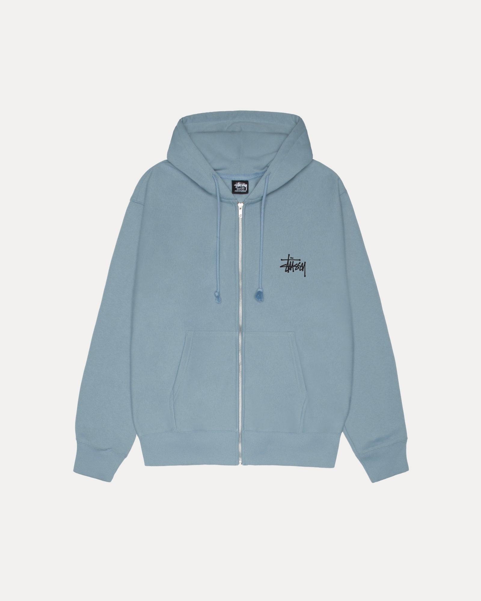 Basic Stussy Zip Hood Mens Long Sleeve In Slate | hero:main:collection:new-arrivals,shirts,tops-shirts,all,tees,outerwear,denim,knits,accessories,sunglasses,hoodies,sweats,mens-hoodies-sweatshirts,shorts,pants,bottoms