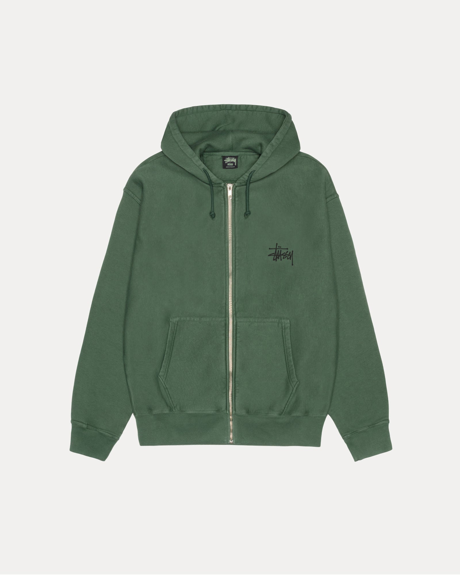 Basic Stussy Pig Dyed Zip Hood Mens Long Sleeve In Pine | hero:main:collection:new-arrivals,shirts,tops-shirts,all,tees,outerwear,denim,knits,accessories,sunglasses,hoodies,sweats,mens-hoodies-sweatshirts,shorts,pants,bottoms