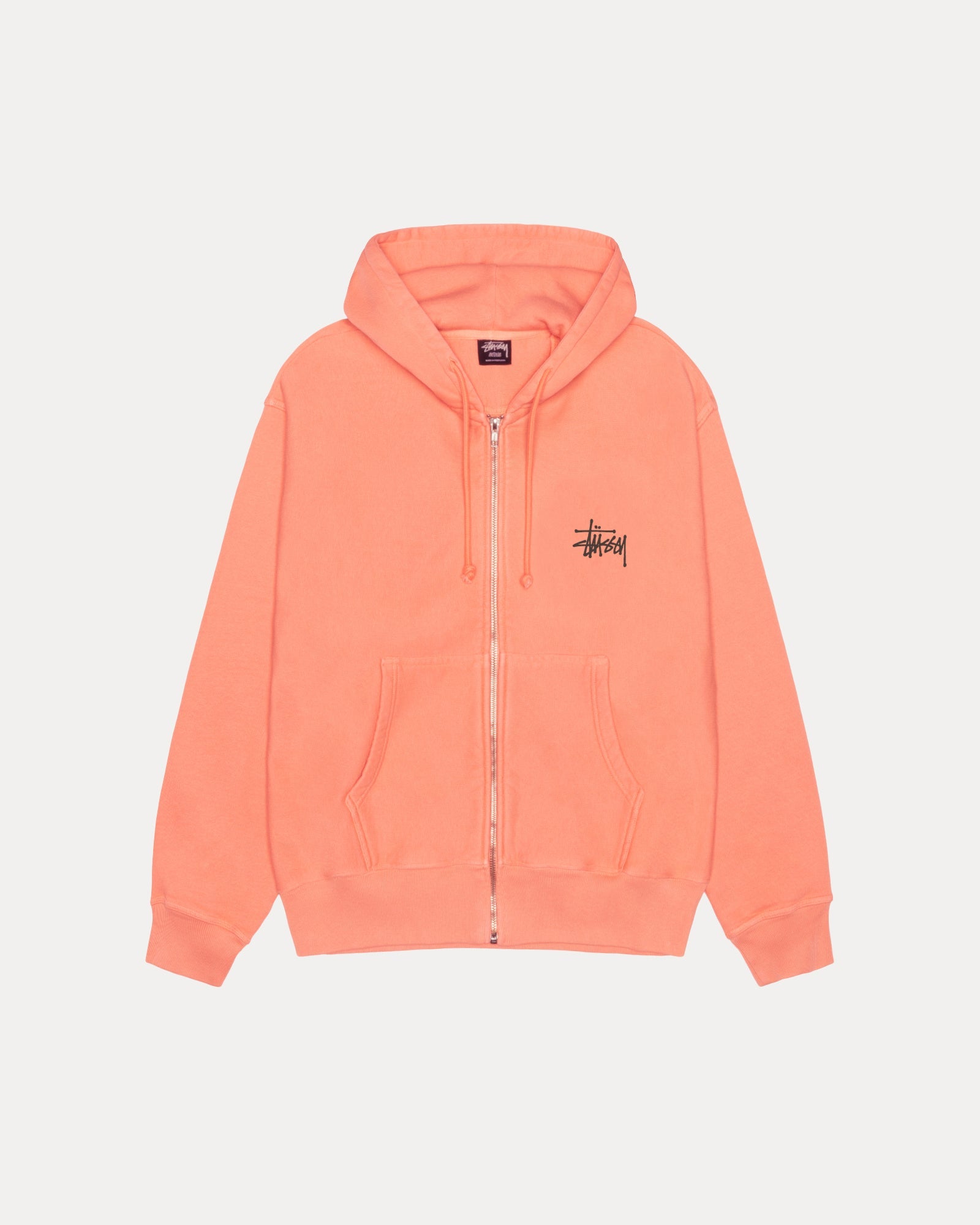Basic Stussy Pig Dyed Zip Hood Mens Long Sleeve In Sherbert | hero:main:collection:new-arrivals,shirts,tops-shirts,all,tees,outerwear,denim,knits,accessories,sunglasses,hoodies,sweats,mens-hoodies-sweatshirts,shorts,pants,bottoms
